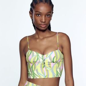 NWT Zara printed linen blend crop top